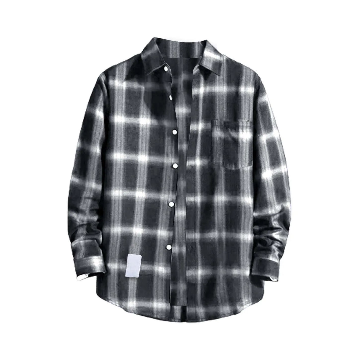 Checkered Printed Shirt Lapel With Single Breasted Chest Pocket Long Sleeved Top Men'S Autumn Fashionable Casual Cardigan