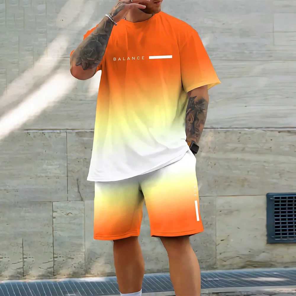Men's Quick Drying Summer Casual Sports Suit Short Sleeve O-Neck Polyester Loose Fit Trendy Streetwear Ensemble