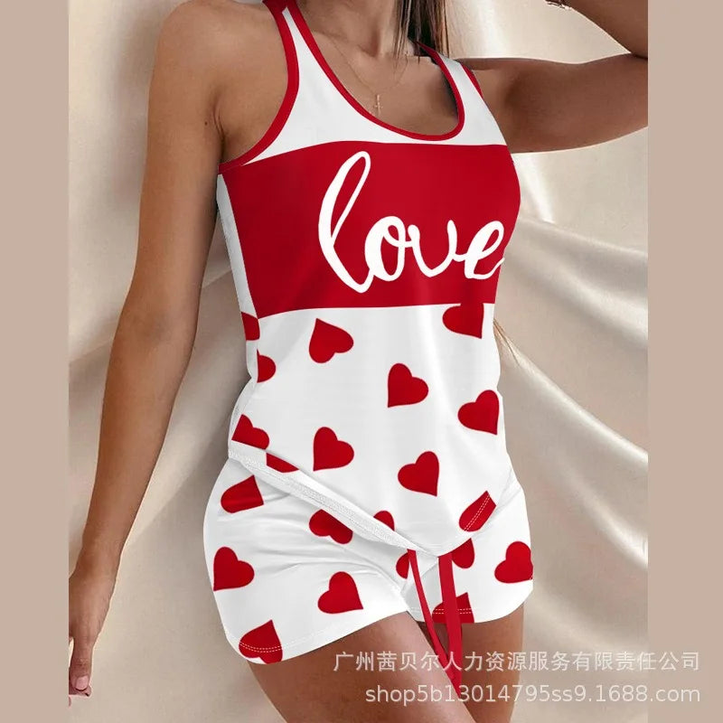 Women's Sleeveless Vest Top Drawstring Mid Waist Shorts Two-Piece Set 2024 New Eye Catching lounge wear
