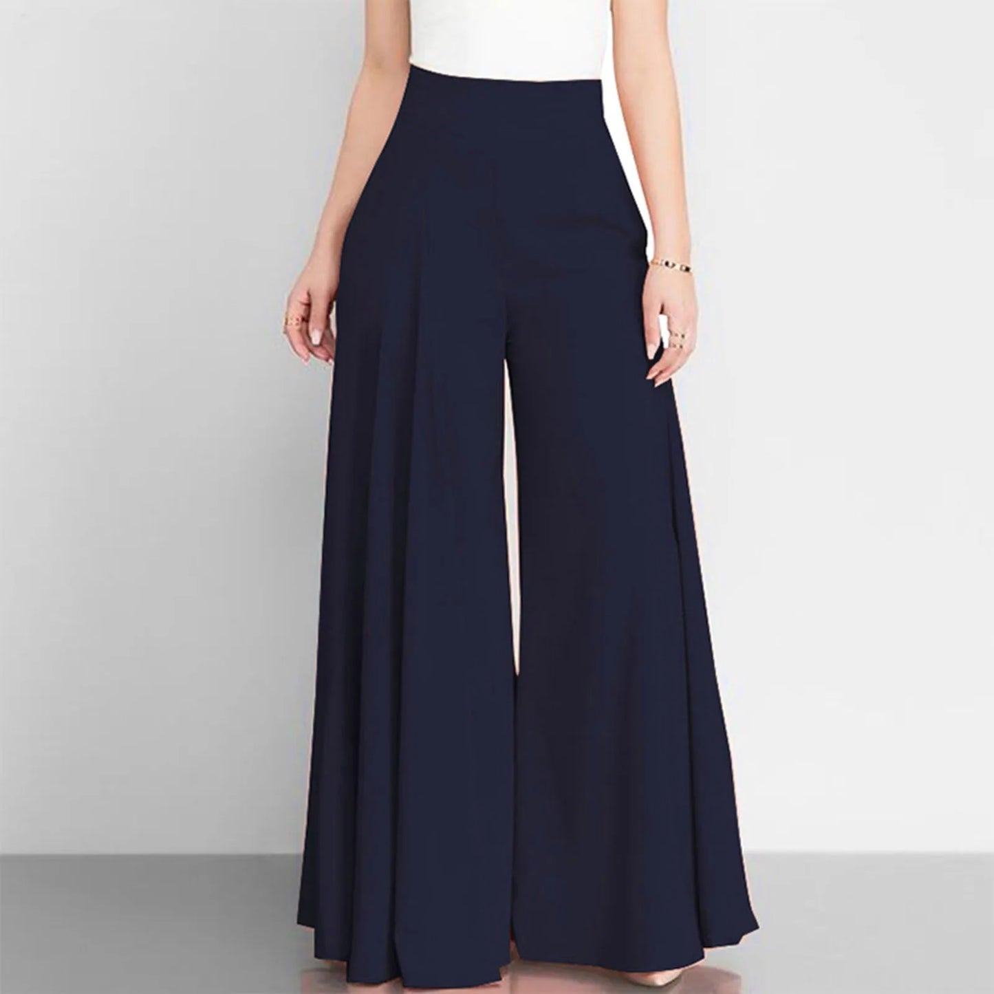 Autumn Spring Women'S Wide Leg Pants Elegant High Elastic Waist Solid Culotte Temperament Holiday Skirtpants Pantalones De Mujer