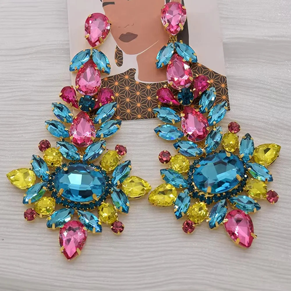 4.8“ Big Size Dangle Earrings for Women Luxury Crystals Oversized Wedding Drag Queen Pageant Rhinestones Jewelry