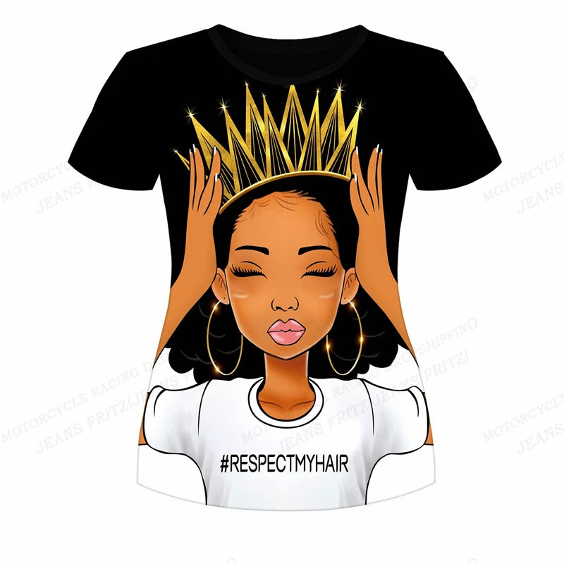 Eye Catching Short Sleeve 3D Print T-Shirt for Women Fashionable Oversized Black Top Y2K Style