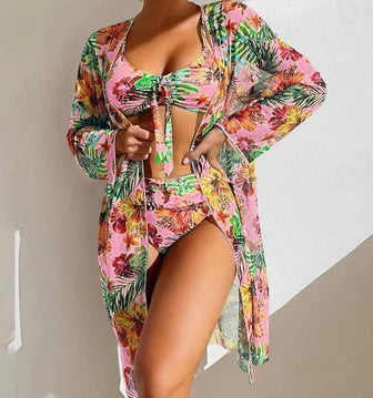 Women's Purple Split Swimsuit Neck Tie up Bikini Set with Skirt And Shorts Bottoms Junior Size Polyester Beachwear