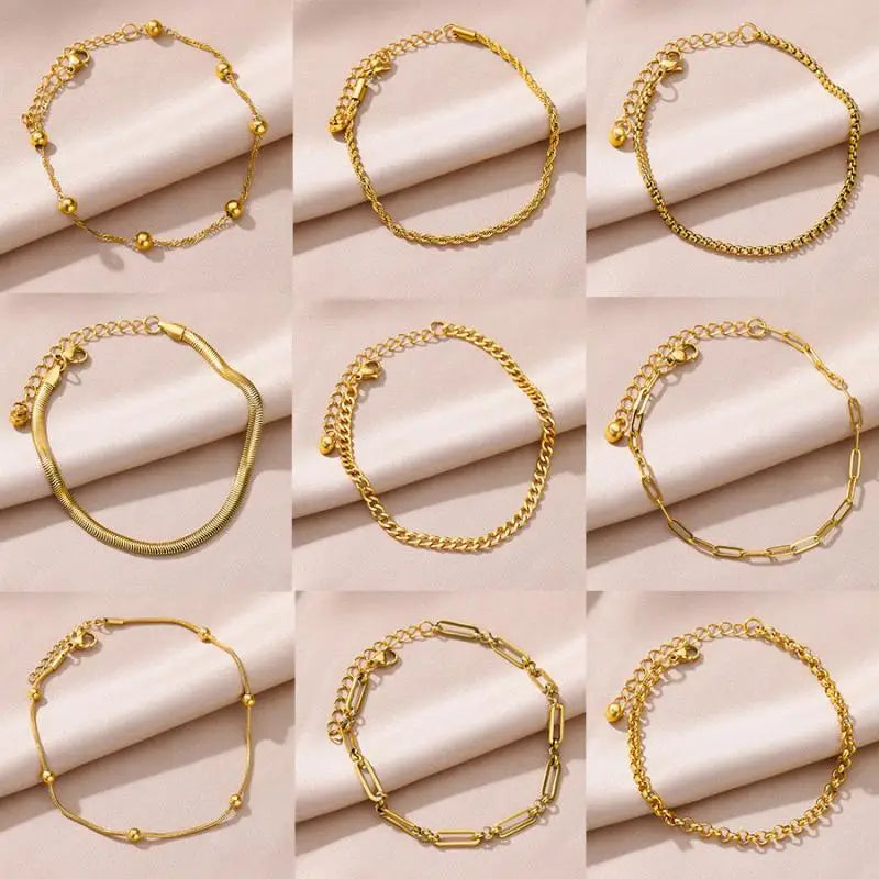 Anklets for Women Stainless Steel Gold Color Chain Anklet Female Summer Beach Accessories Foot Leg Bracelets Fashion Jewelry