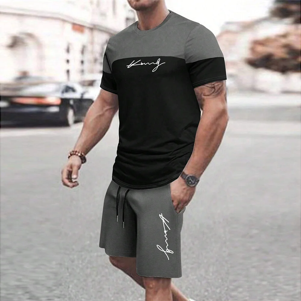 Men's Quick Drying Summer Casual Sports Suit Short Sleeve O-Neck Polyester Loose Fit Trendy Streetwear Ensemble