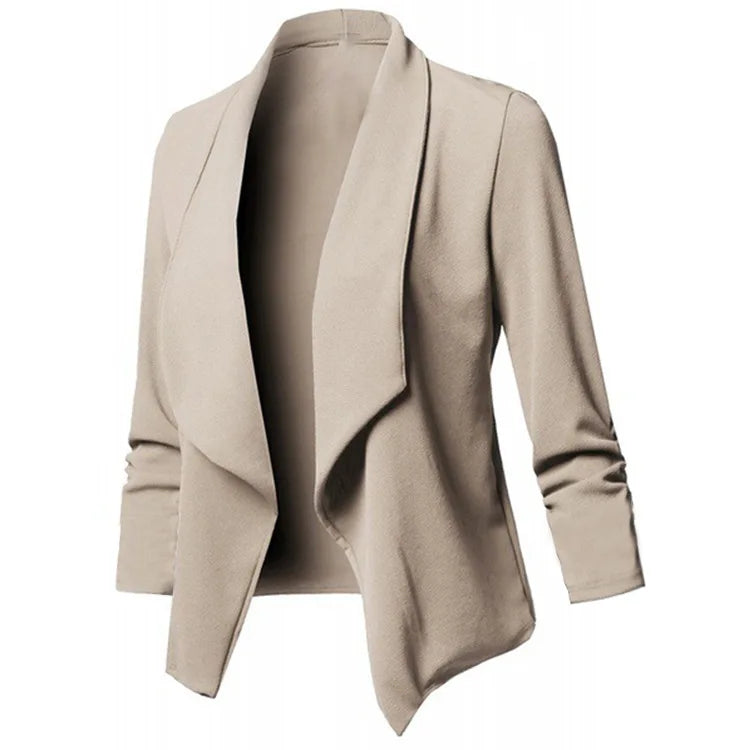 Oversized Women's Blazer S-5XL Notched Long Sleeve Pleated Slim Fit Business Workwear Cardigan Coats