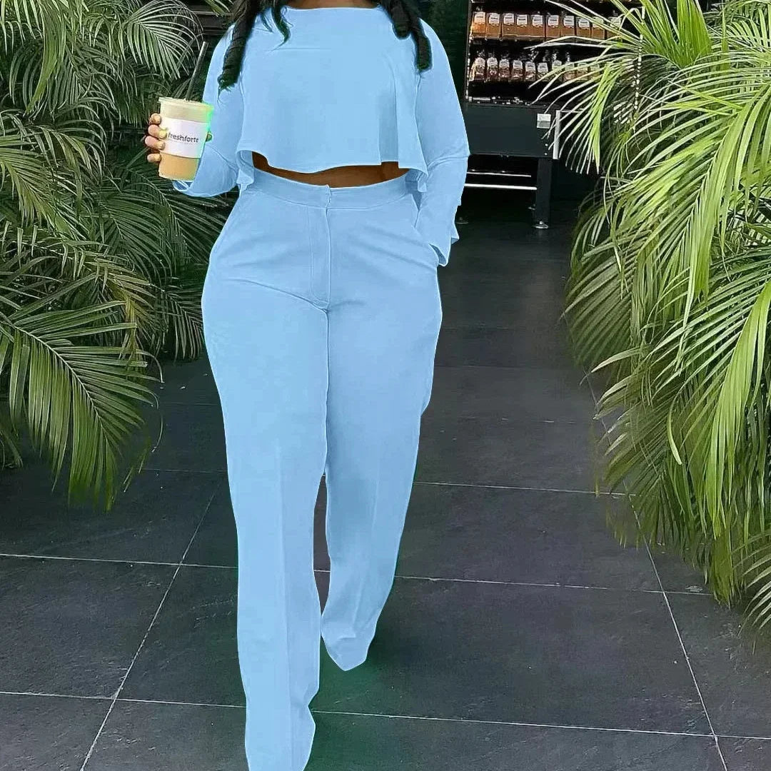 Two Piece Set Tracksuit Women Pant Sets Spring Autumn Long Sleeve Top and Wide Leg Pants Party Suit Matching Sets Work Elegant