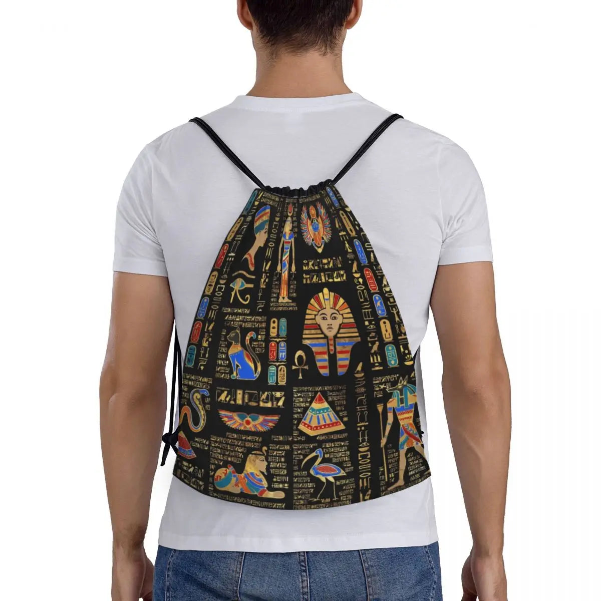 Egyptian Hieroglyphs And Deities God Drawstring Backpack Bags Lightweight Ancient Egypt Pharaoh Gym Sackpack Sacks for Training