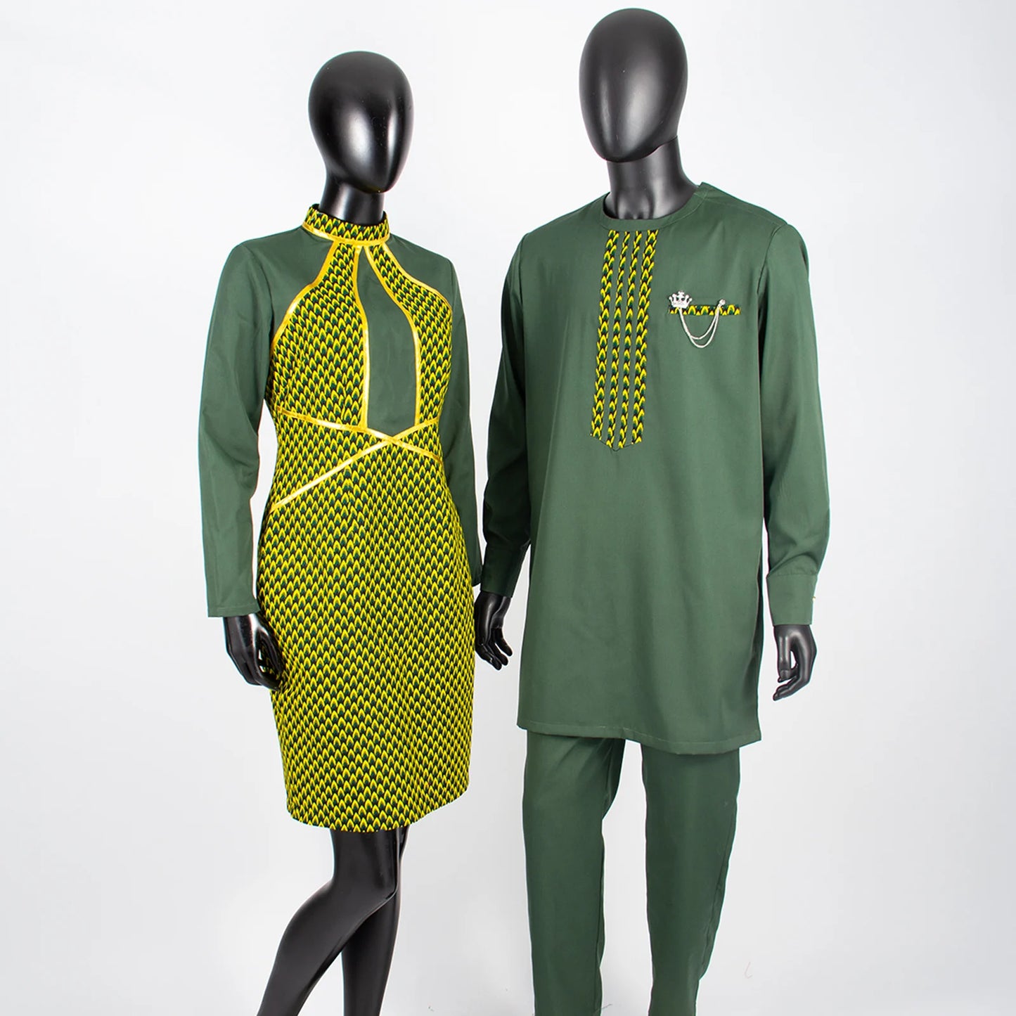 African Abaya Hip Dresses for Women Matching Couple Outfits with Bazin Riche Men's Top and Pant Set Dashiki Print
