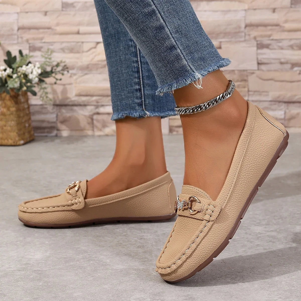 Women's Casual Slip-On Mary Jane Flat Loafers round Toe Soft Sole Spring Autumn Fashion Solid Color Flat Platform Shoes