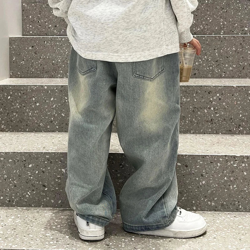 Autumn Girls Boys Vintage Jeans Children's Fashion Casual Denim Pants Casual Jeans