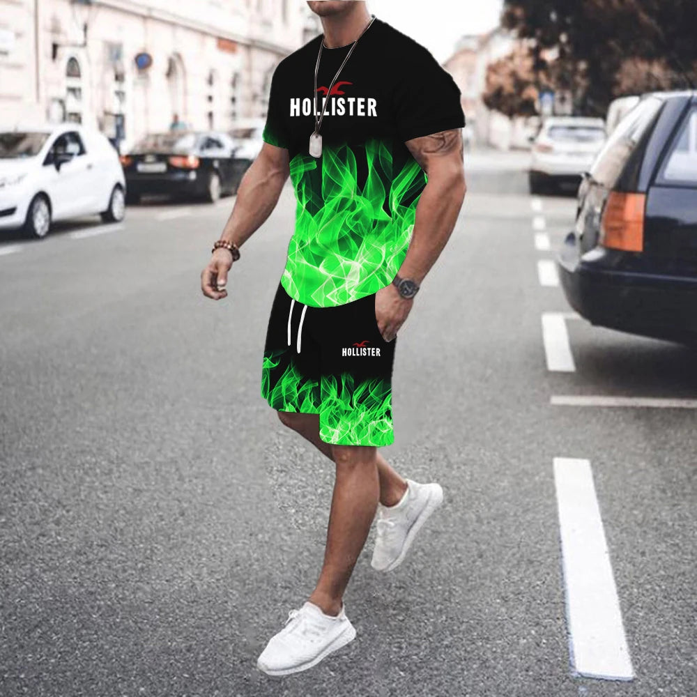 Summer Hot Men's T-shirt+shorts Set Men's Sports Set Print Leisure Fashion Breathable Short Sleeve T-shirt Set - Men's Sets