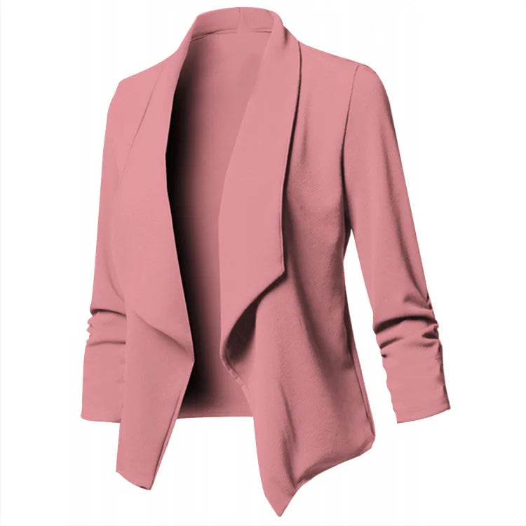 Oversized Women's Blazer S-5XL Notched Long Sleeve Pleated Slim Fit Business Workwear Cardigan Coats