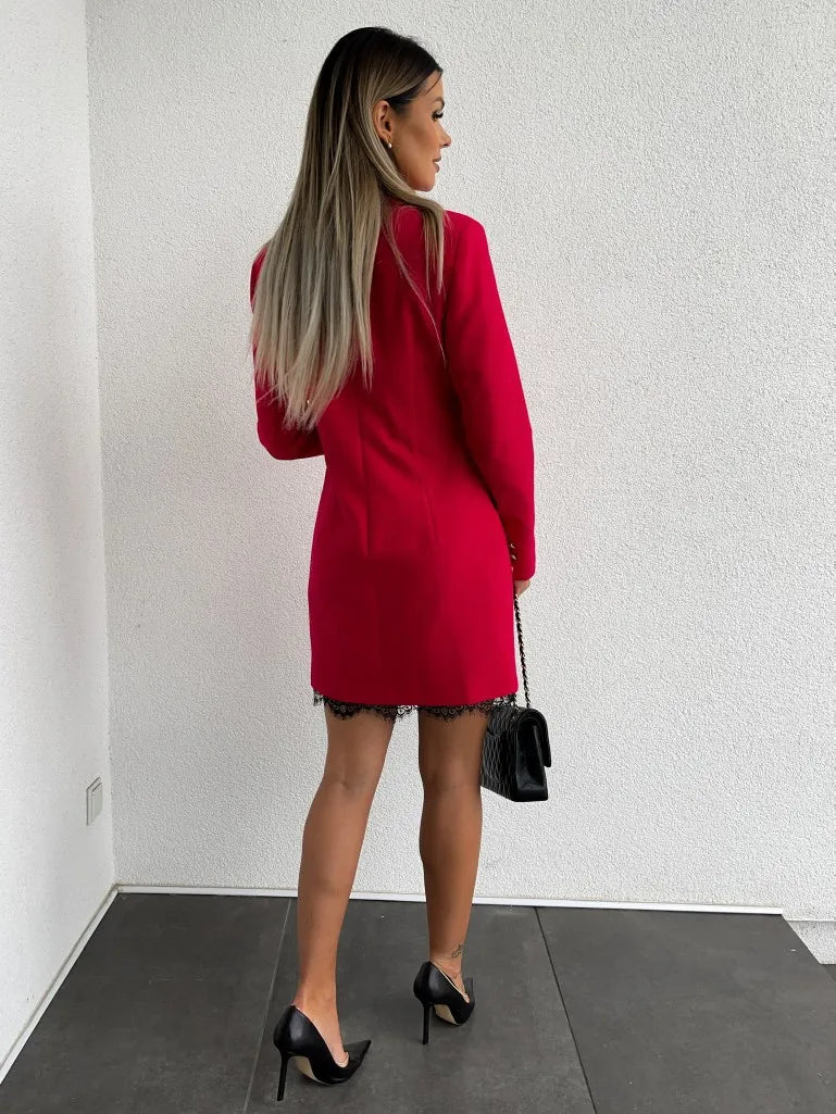 Office Lady Blazer Suit Dress Fashion Wrap V Neck Turndown Collar Sexy Mini Dress Women Long Sleeve Solid Blazer Party Dress