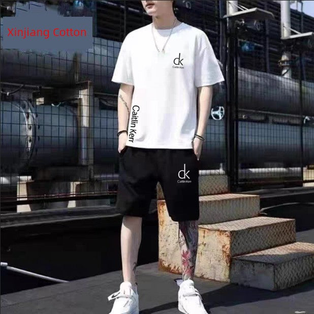 Summer New Arrival CK Men Casual Sports Suit Pure Cotton Short-Sleeved T-shirt Men's Breathable plus Size Shorts Shorts
