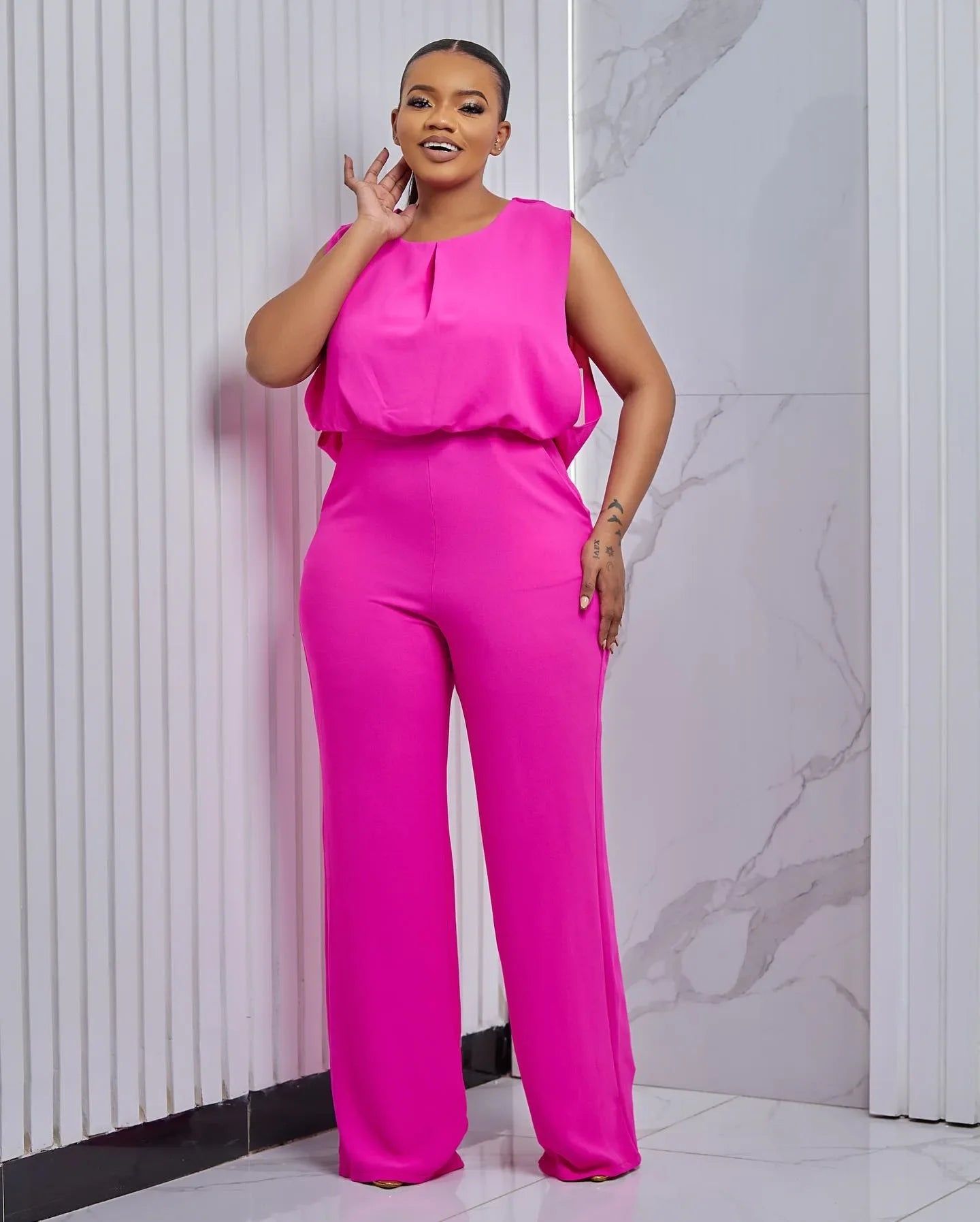 Women's Clothing Backless Sleeveless Jumpsuits Pants Overall Loose Wide Leg High Waist Full Length Pants