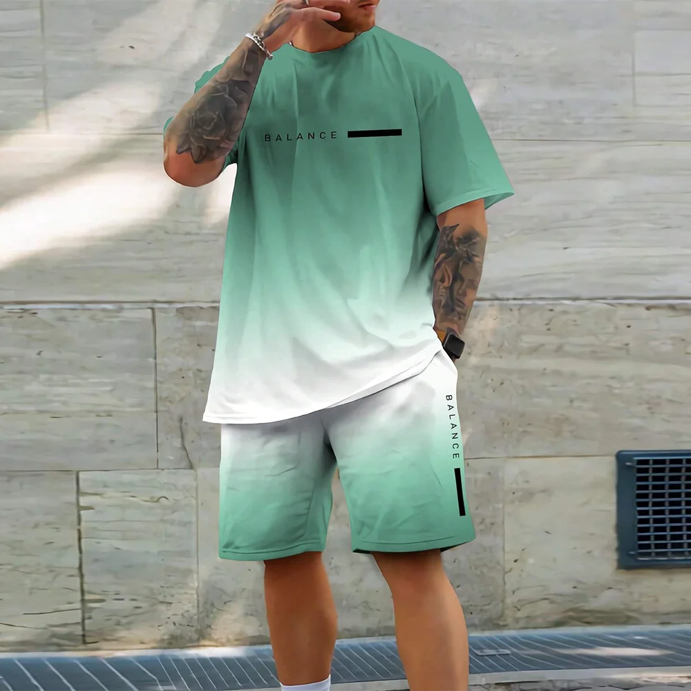 Men's Quick Drying Summer Casual Sports Suit Short Sleeve O-Neck Polyester Loose Fit Trendy Streetwear Ensemble