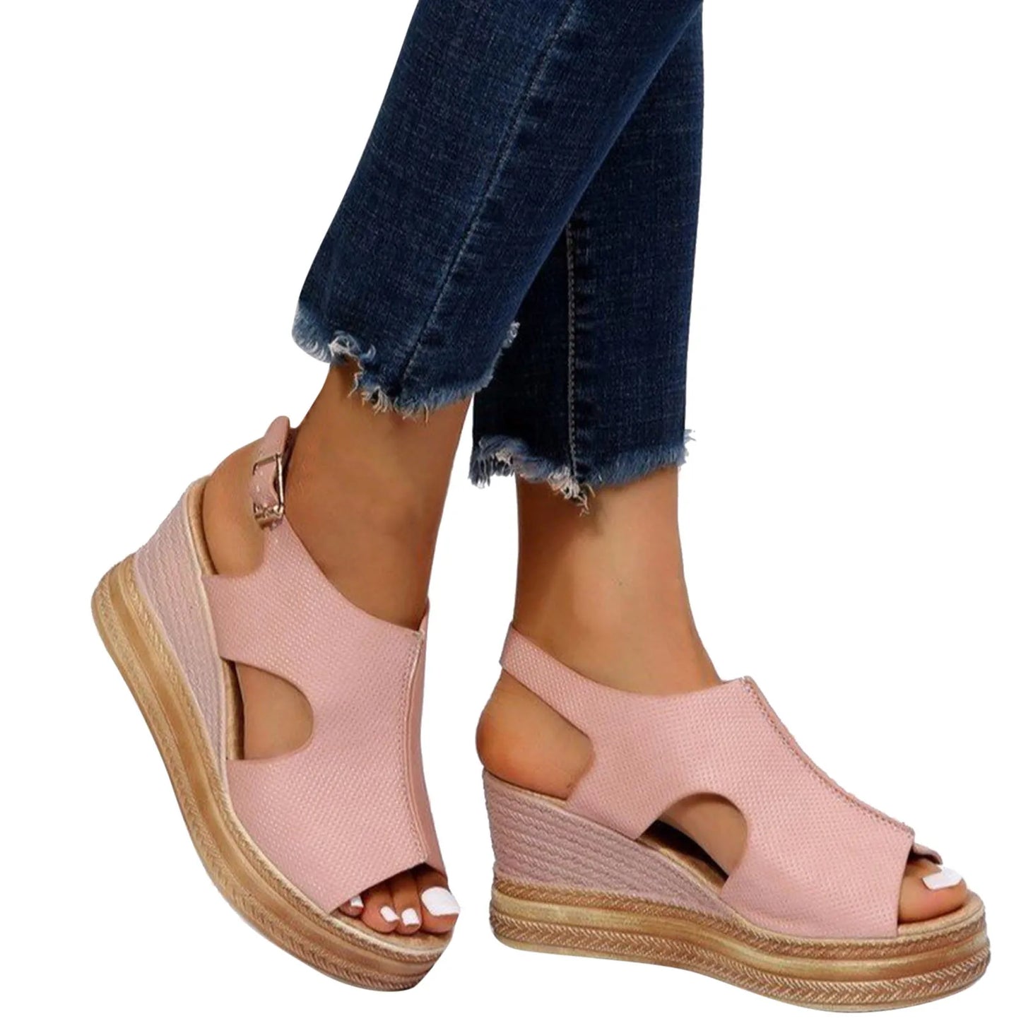 Summer Plus Size Wedge High Heels Sandals Women 2024 Peep Toe Platfrom Sandals Woman Buckle Strap Non Slip Beach Sandles Mujer
