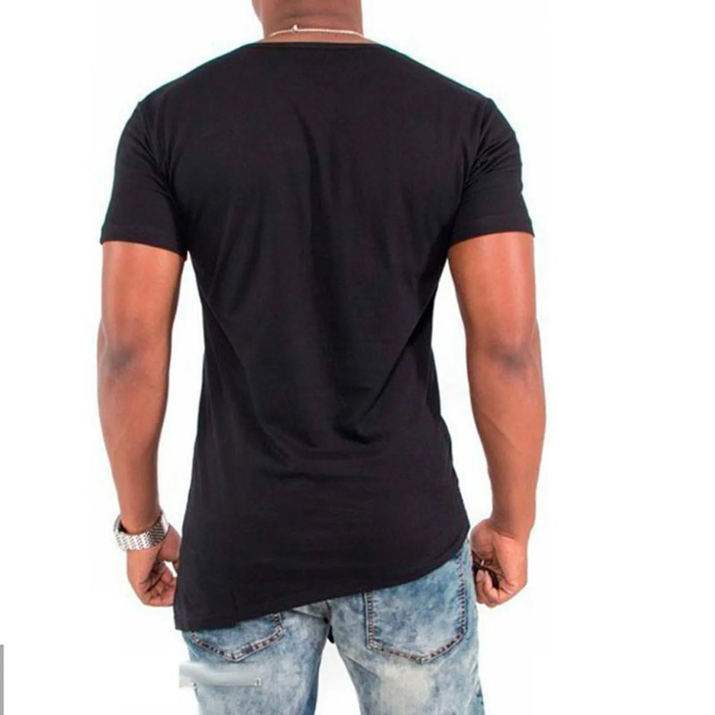 Men Irregular Hip Hop T Shirt Short Sleeve Button Summer Washed T Shirt Man Clothes Fitness Gym Cotton Solid T Shirts Clothing