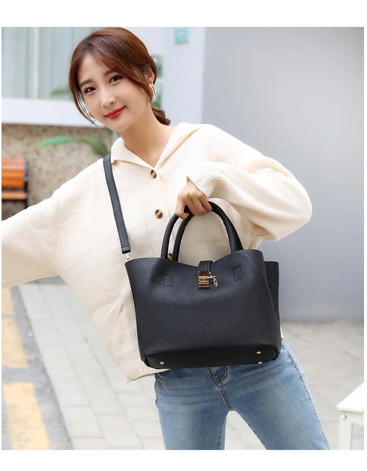 Woman shoulder bag Large capacity Handbag for Women Crossbody bag Lychee pattern Portable bucket bag ladies messenger bags