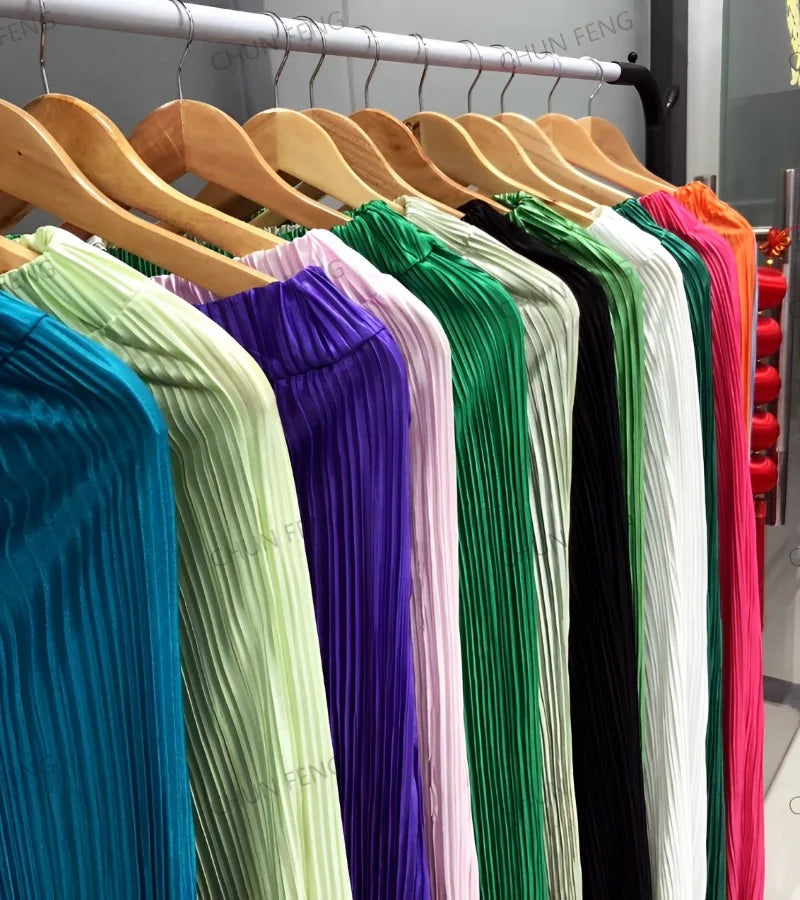 New Spring And Autumn Suit Women's Pleated Lapel Shirt Loose Casual Suit Solid Color Drape Pleated Casual Suit