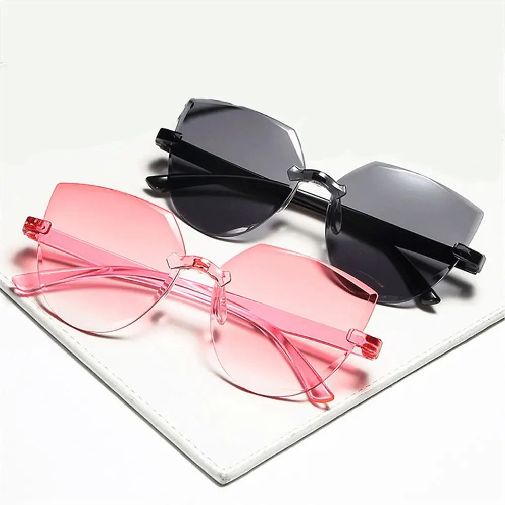 New Fashion Rimless Women Sunglasses Vintage Designer Cat Eye Sun Glasses Female Transparent Shades Traveling UV400 Eyewear