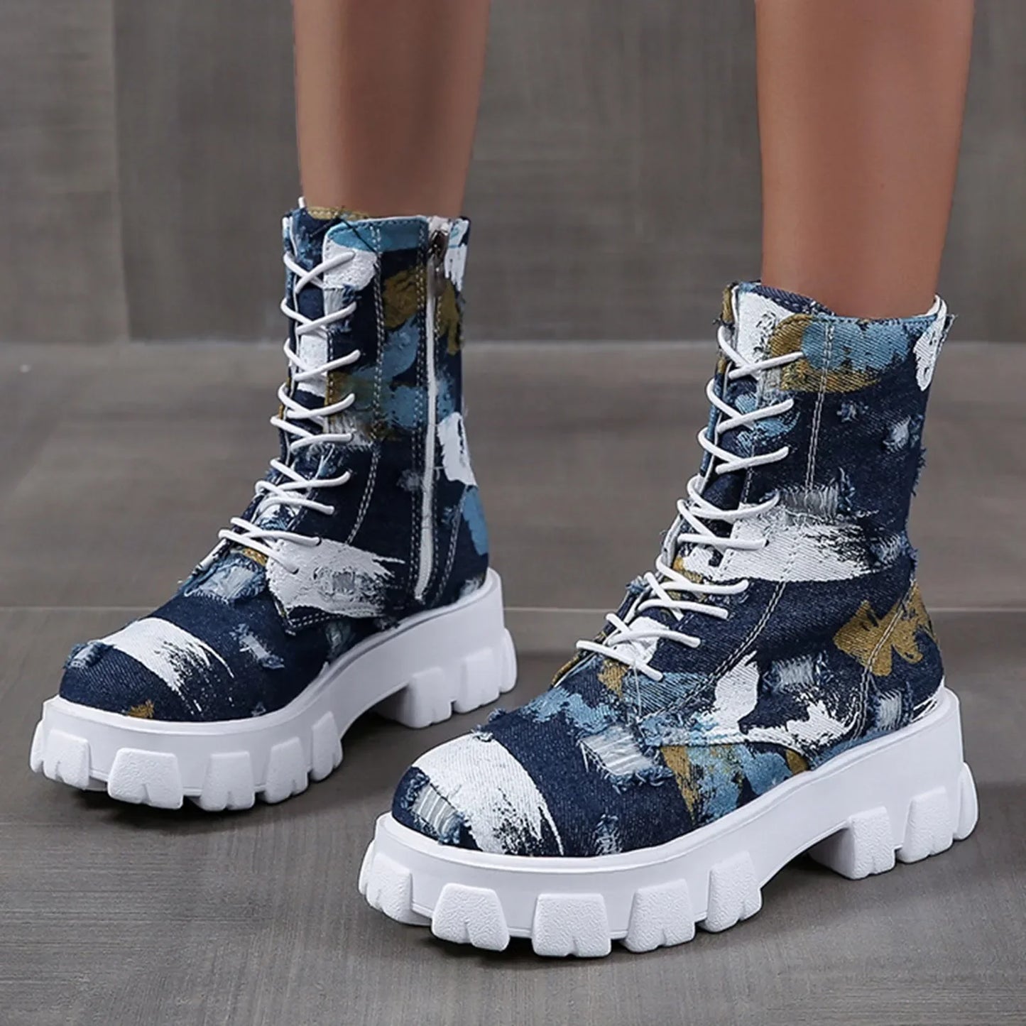 2023 Style Fashion Shoes Breathable Thick-soled Retro Slip-on Combat Boot Fashionable Design Casual Boots Sapatos Femininos