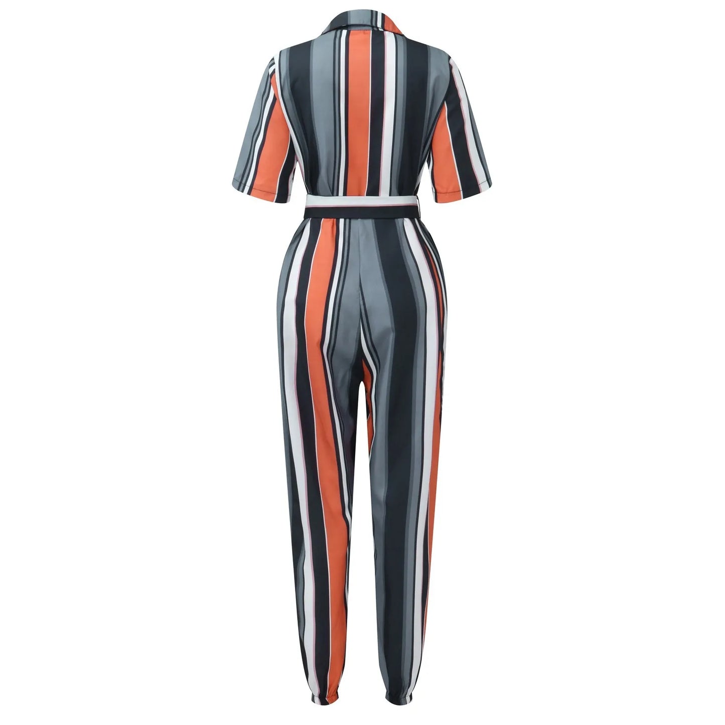 Women's Casual Lapel Lace-Up Printed Belt Short Sleeve Jumpsuit Summer Fashion Workwear Keep Short Eye Catching Junior Size