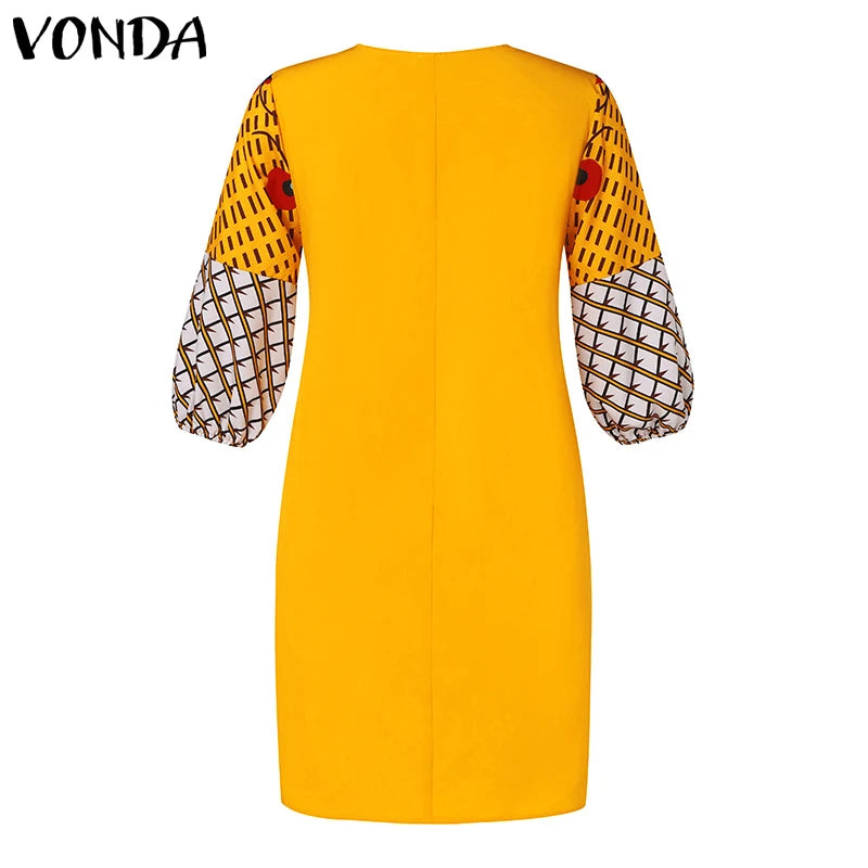 VONDA Women Short Dress 2024 Fashion Bohemian Printed Party Dress Half Sleeve Loose Sundress Casual Vestido Vintage Robe Femme