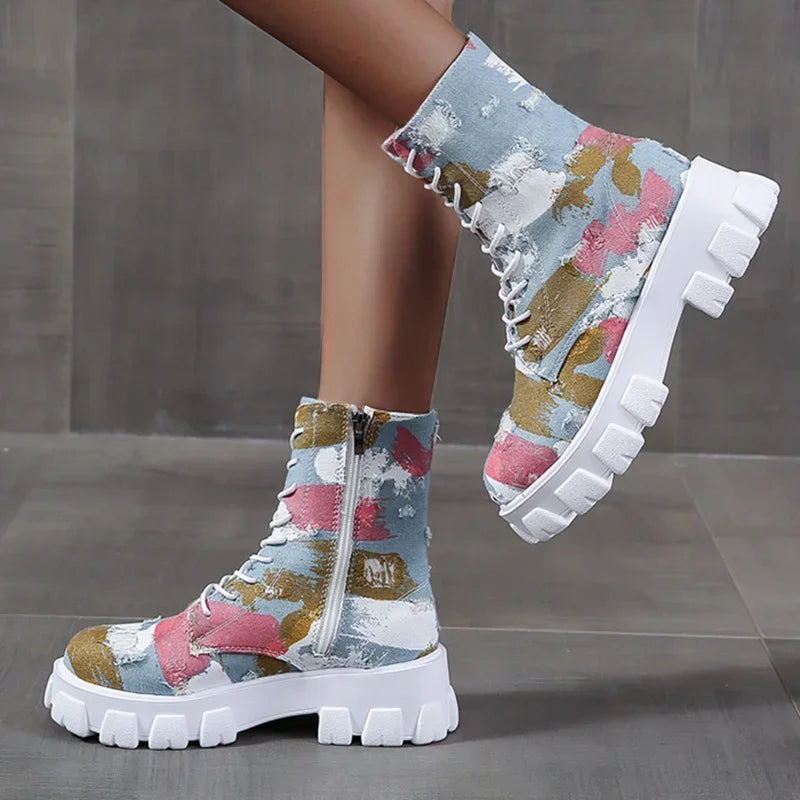 2023 Style Fashion Shoes Breathable Thick-soled Retro Slip-on Combat Boot Fashionable Design Casual Boots Sapatos Femininos