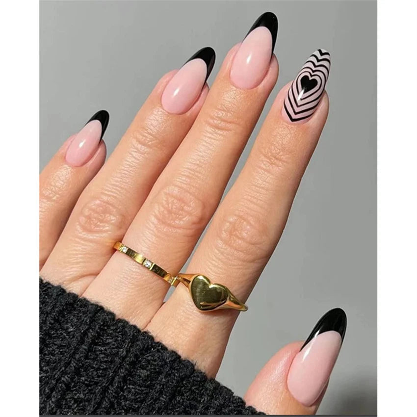 24Pcs/Set Press on Nails Gradient Point Drill Ballet Wearing False Nails Long French Stick on Nail Artificial Acrylic Fake Nails
