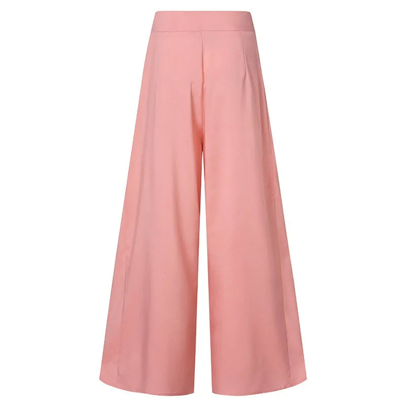 Autumn Spring Women'S Wide Leg Pants Elegant High Elastic Waist Solid Culotte Temperament Holiday Skirtpants Pantalones De Mujer