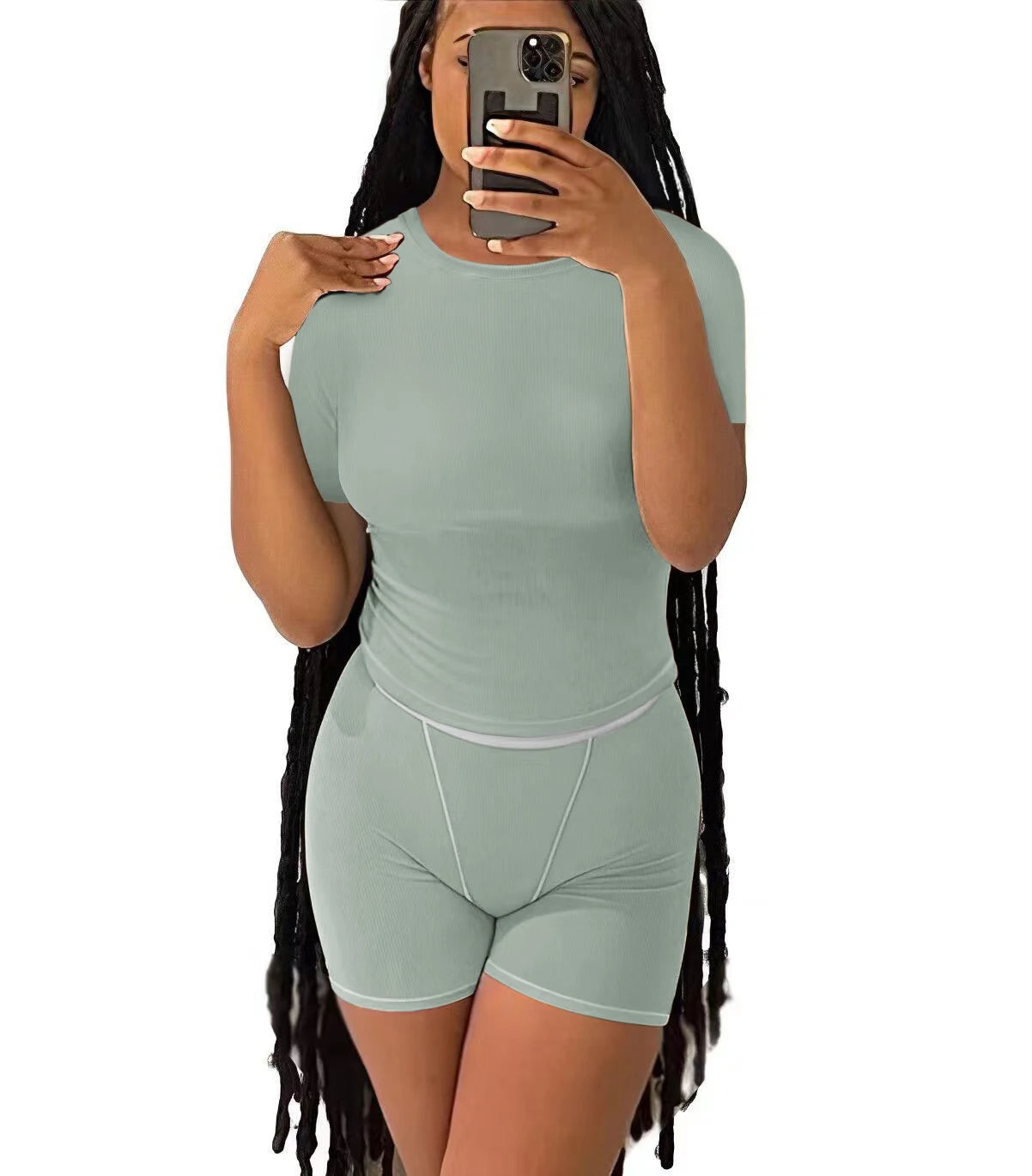 Casual Workout Two Piece Outfits for Women Fitted Crew Neck T-shirt High Waist pants Matching Sets Streetwear