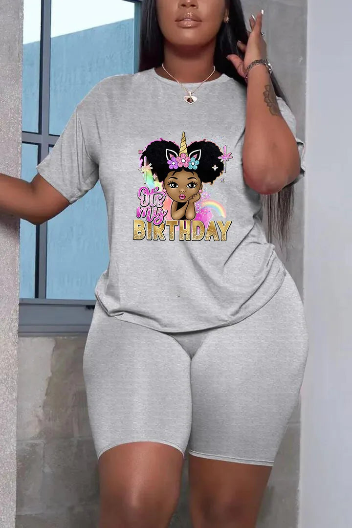 Summer Women Printing Casual T-Shirt Y2k Graphics Top Shorts Set Femme Short Sleeve Two Pieces Set Lady Daily Streetwear Outfits