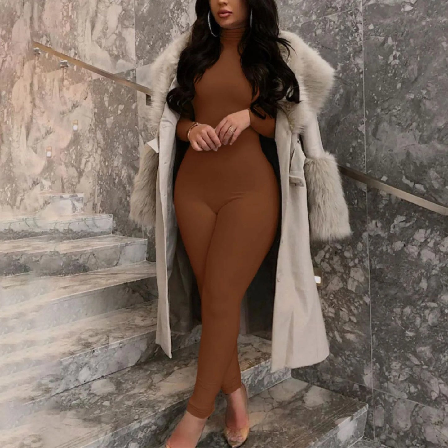 Black Turtleneck Romper Long Sleeve Sexy Bodycon Jumpsuit Hot Outfit Fall Winter Streetwear Party Overalls Velvet Onesie