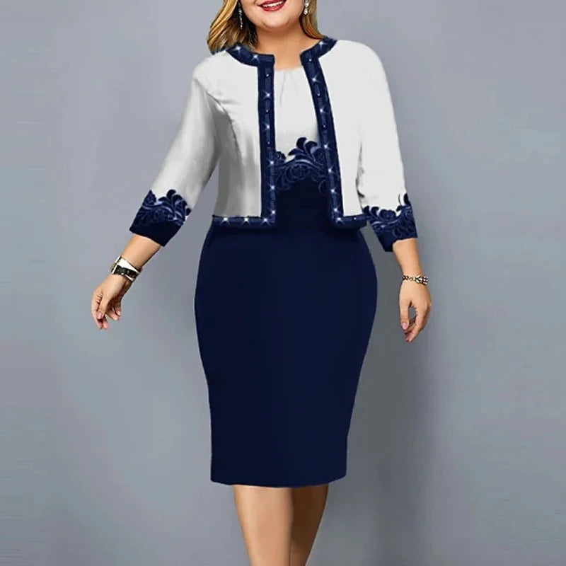 Spring Summer Ladies Suits Women Round Neck Sleeveless Printing Hip Wrap Skirt and High Street Casual Three Quarter Cardigan