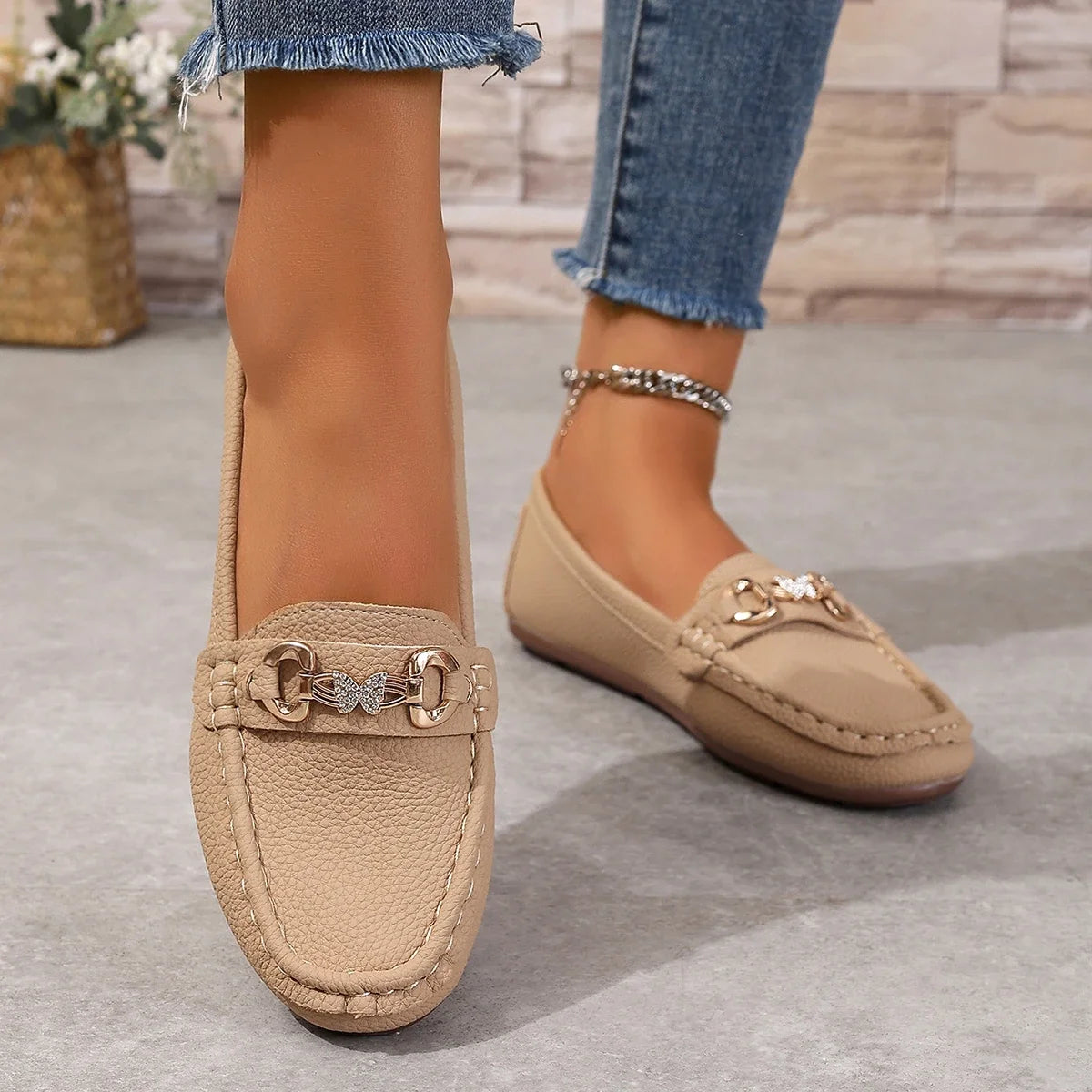 Women's Casual Slip-On Mary Jane Flat Loafers round Toe Soft Sole Spring Autumn Fashion Solid Color Flat Platform Shoes