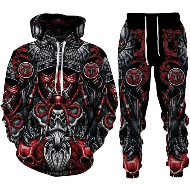 Tracksuit Sets Boys Hoodie Japan Samurai Mask Tattoo Art 3D Printed Casual Fashion Harajuku Streetwear Clothes For Boys Clothing