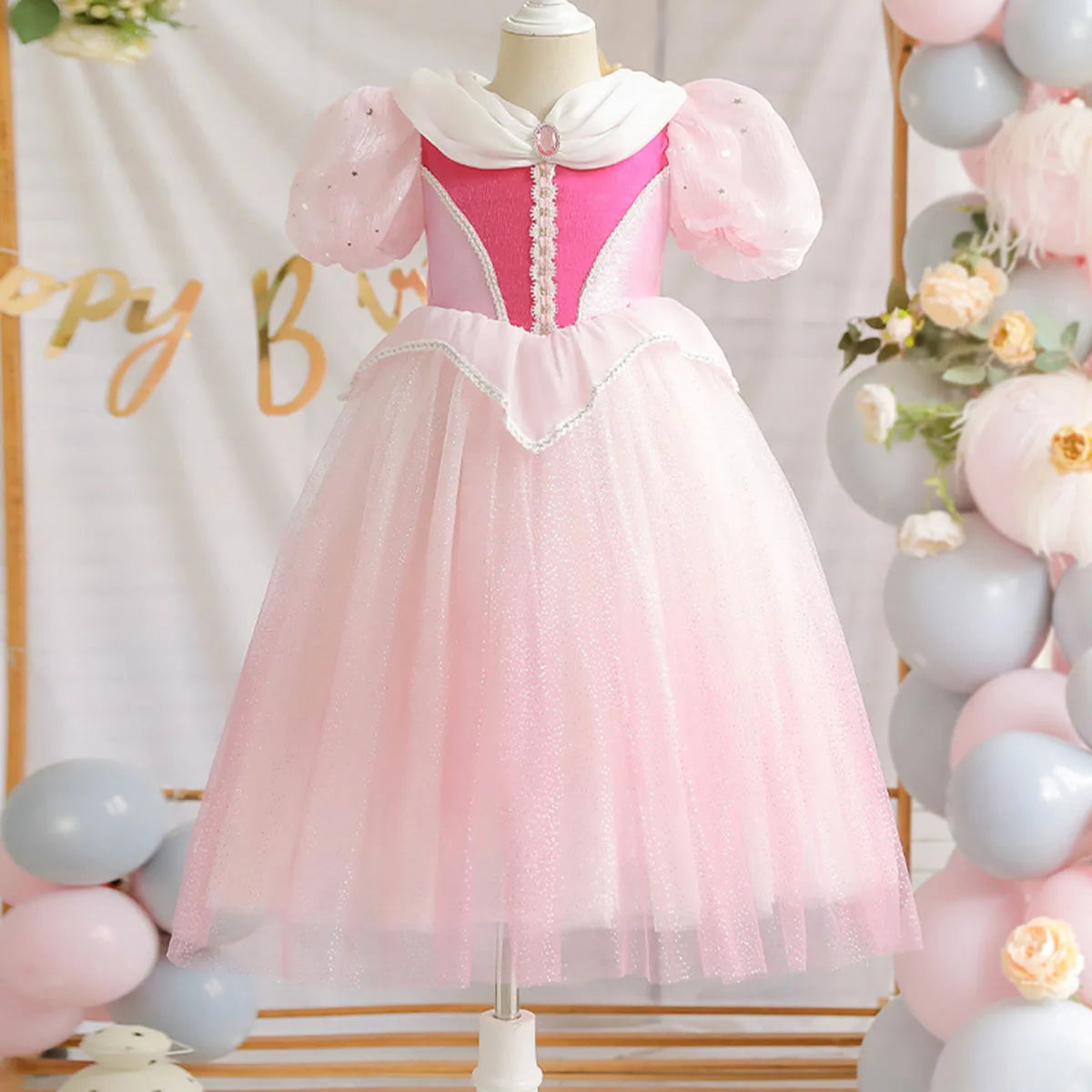 Shiny Toddler Little Girls Movie Princess Sleeping Beauty Aurora Birthday Party Cosplay Halloween Fancy Dress