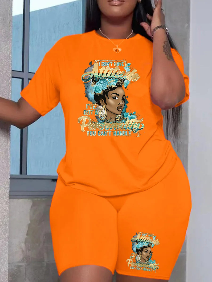 Summer Women Printing Casual T-Shirt Y2k Graphics Top Shorts Set Femme Short Sleeve Two Pieces Set Lady Daily Streetwear Outfits