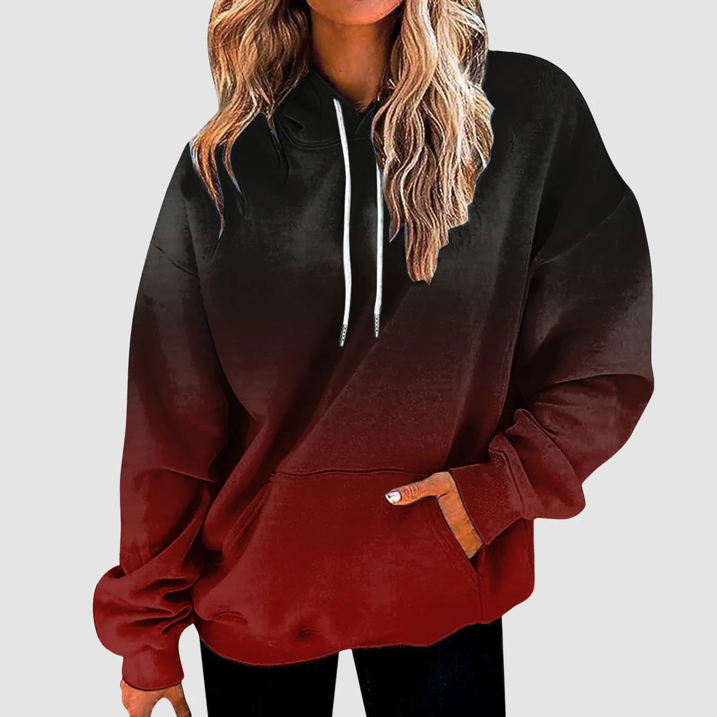Women's Gradient Color Casual Hoodies Long Sleeve Oversized Sweatshirts Loose Fitted Drop-Shoulder Hooded Pullover худи женский