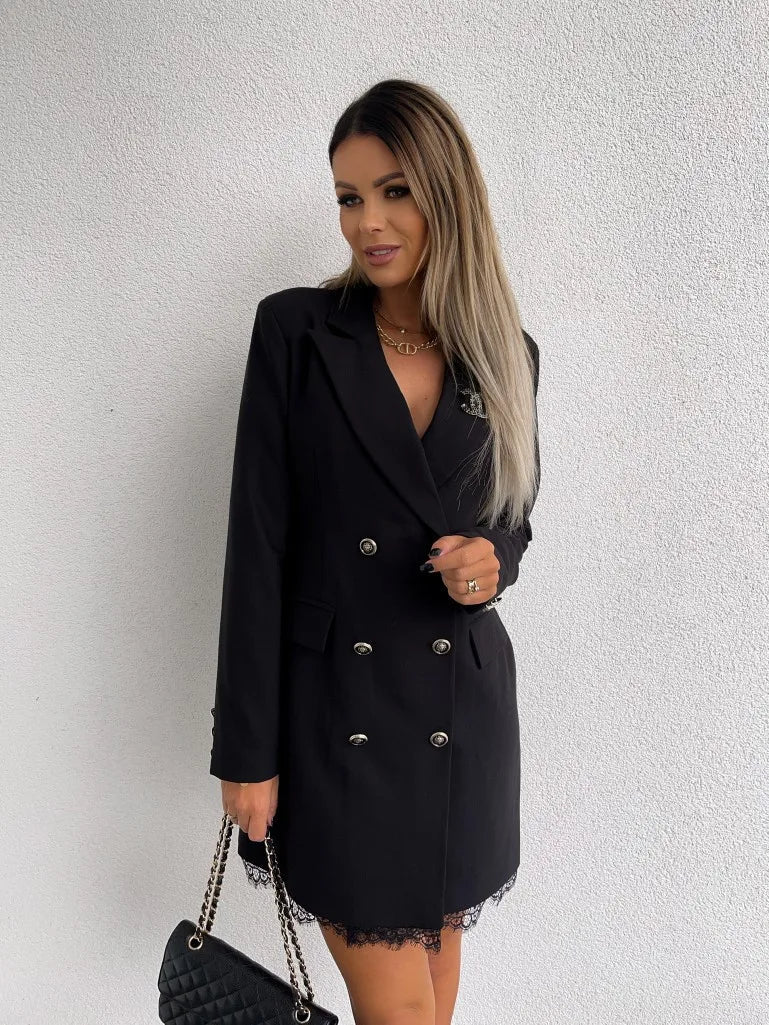 Office Lady Blazer Suit Dress Fashion Wrap V Neck Turndown Collar Sexy Mini Dress Women Long Sleeve Solid Blazer Party Dress