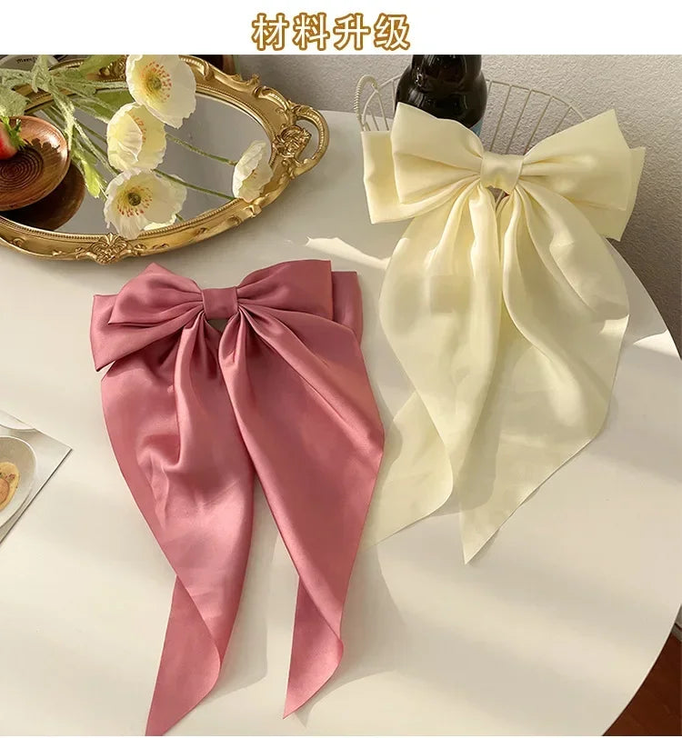 Solid Color Satin Ribbon Big Bows Hairpin Spring Clips Hair Accessories for Women Girls Trendy Korean Summer Headwear 2024