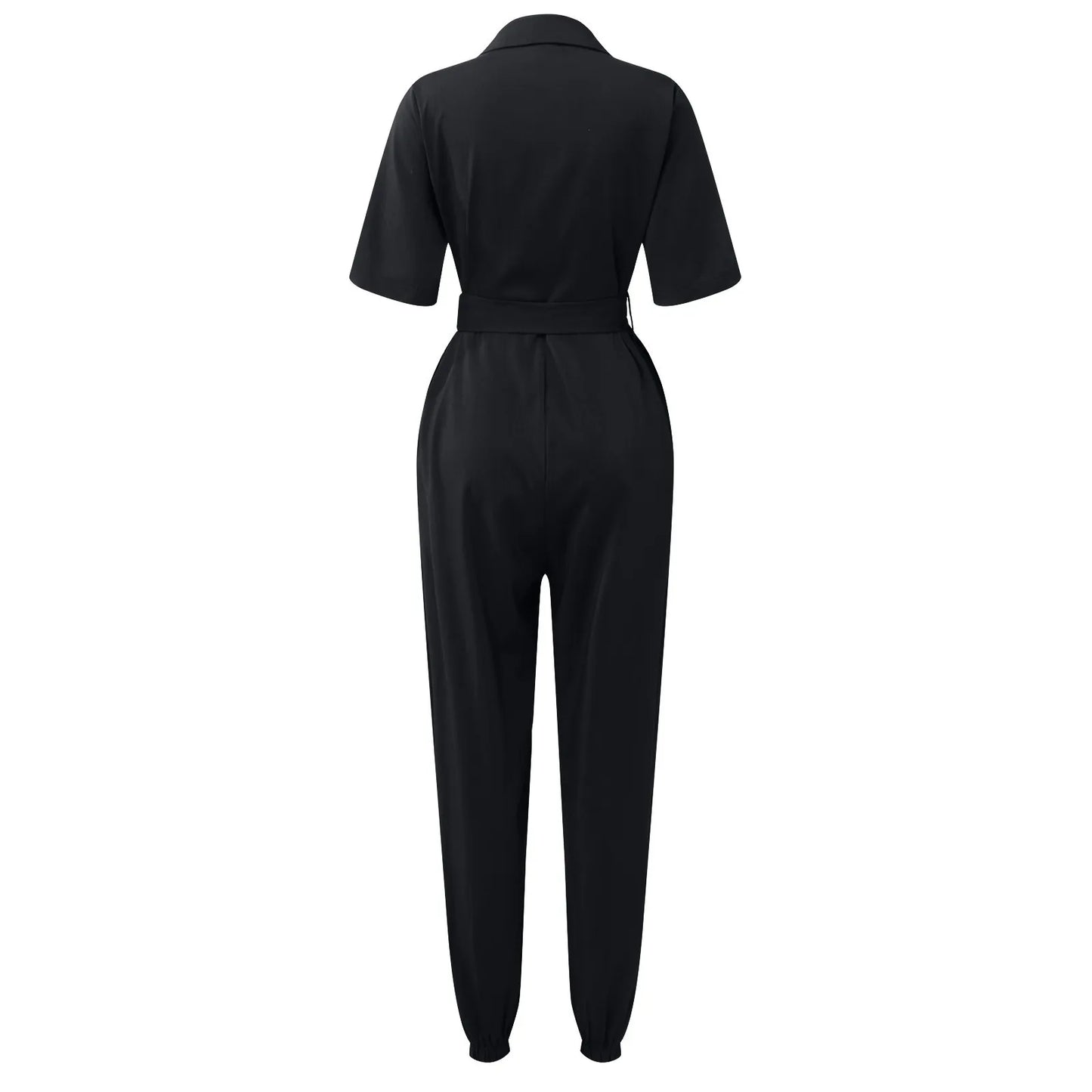 Women's Casual Lapel Lace-Up Printed Belt Short Sleeve Jumpsuit Summer Fashion Workwear Keep Short Eye Catching Junior Size