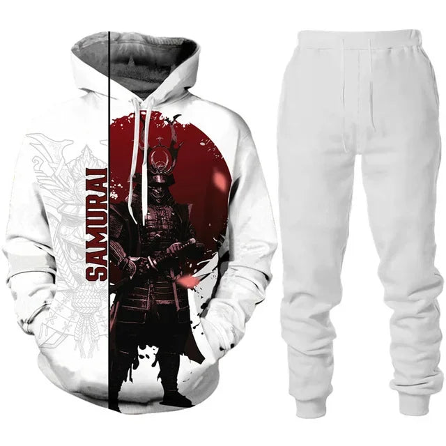 Tracksuit Sets Boys Hoodie Japan Samurai Mask Tattoo Art 3D Printed Casual Fashion Harajuku Streetwear Clothes For Boys Clothing