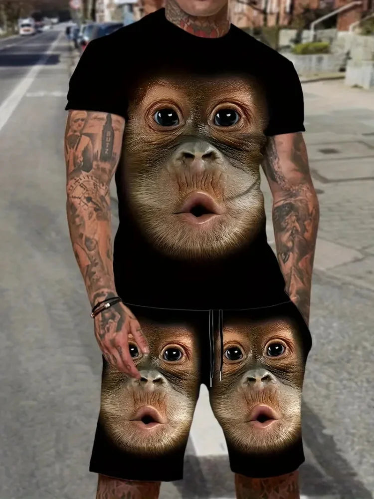 New Lion King 3D Printed Short Sleeve T-shirt Shorts 2 Piece Summer Men's Fashion Street Fashion Short Sleeve Suit Casual
