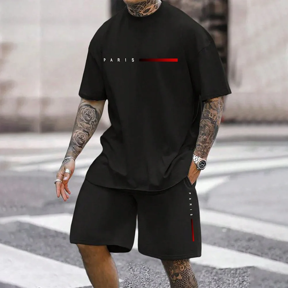 Men's Quick Drying Summer Casual Sports Suit Short Sleeve O-Neck Polyester Loose Fit Trendy Streetwear Ensemble