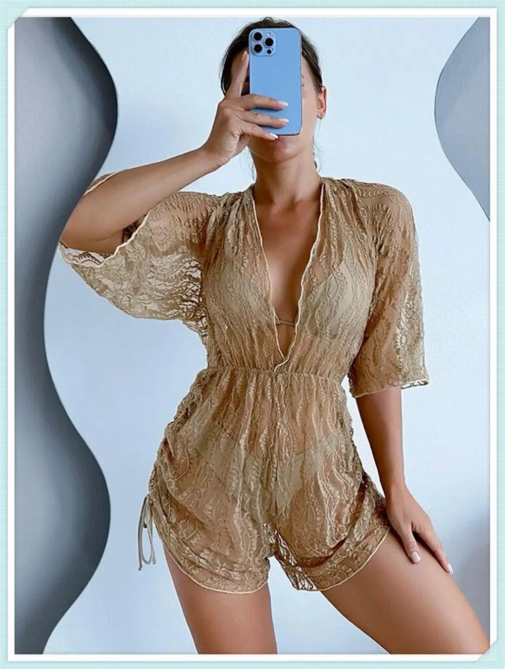 3 pieces Halter Bikini Tropical Print Swimsuit Drawstring Side Swimwear Women Long Sleeve Bathing Suit Female Swimming Beachwear