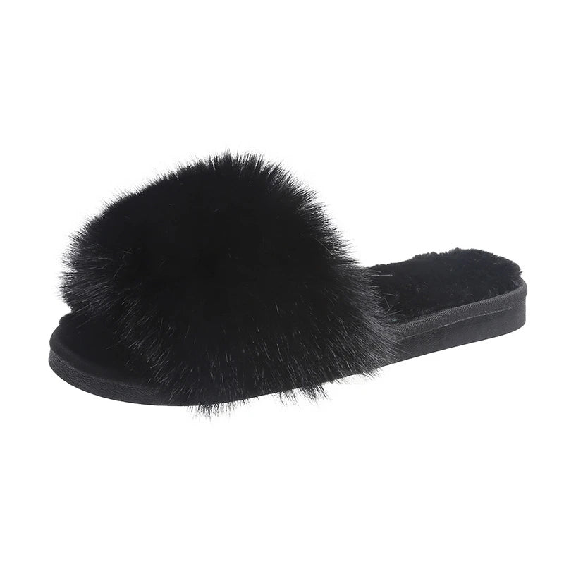 Women's Home Slippers Winter Pink Fur Kawaii Flats Furry Elegant Comfortable Soft Shoes for Woman and Low Price