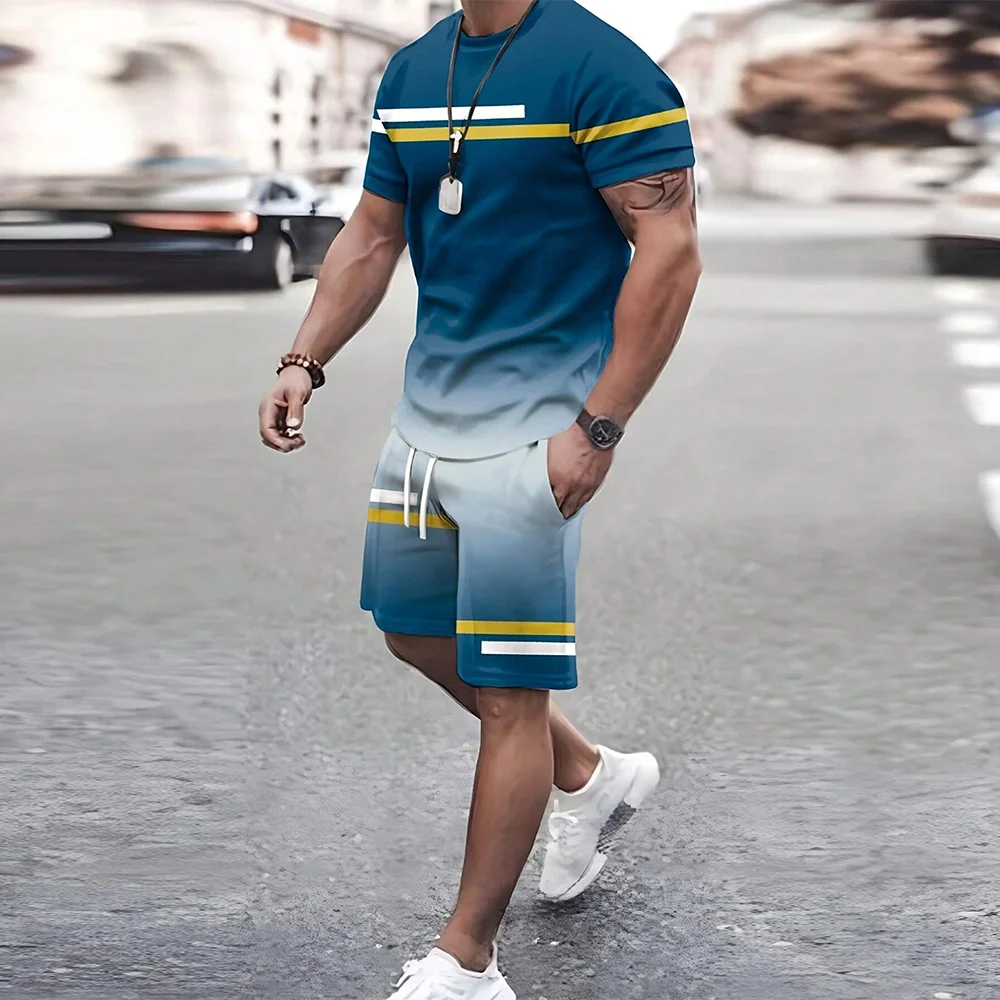 Men's Quick Drying Summer Casual Sports Suit Short Sleeve O-Neck Polyester Loose Fit Trendy Streetwear Ensemble